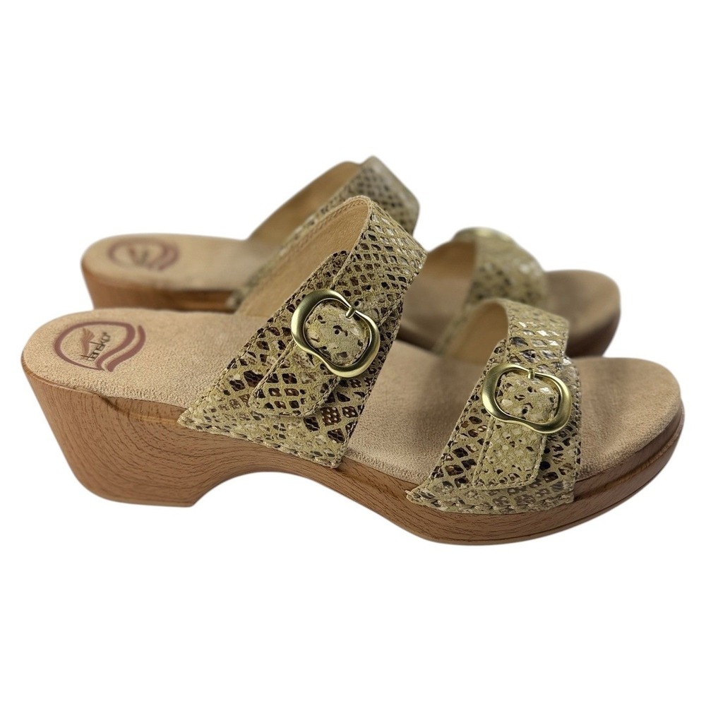 Dansko Sophie Snake Print Leather Slide Sandals Tan Gold EU 41 US‎ 10.5-11 NEW